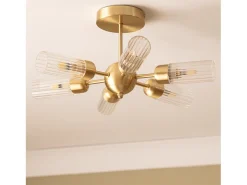 Lámpara de Techo Metal y Cristal 6 Focos Iraide Dorado