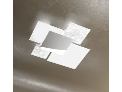Lámpara de techo moderna 1088/70-FA, cristal blanco y hoja de plata, 4 bombillas E27