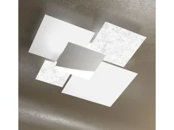 Lámpara de techo moderna 1088/90-FA, cristal blanco y hoja de plata, 4 bombillas E27