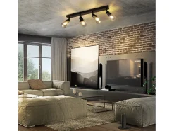 Lámpara de techo NETTLIFE con 4 llamas, color negro, industrial, E14, para sala de estar