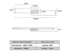 Lámpara de techo NETTLIFE para salón, LED, lámpara de techo para cocina, con mando a distancia, diseño moderno, 3000K-6500K, 36W