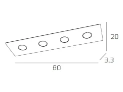 Lámpara de techo rectangular Toplight Path de 4 luces con casquillo GX53, estructura roja, diseño moderno 80x20x3cm