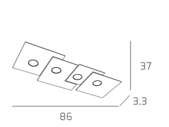 Lámpara de techo rectangular Toplight Plate de 4 luces con casquillo GX53, estructura gris, diseño moderno 86x37x3cm