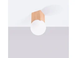Lámpara De Techo Solis Minimalista De Madera/Vidrio - 1 Fuentes Luminosas - L.12 X A.19 Cm - Madera Natural/Blanco