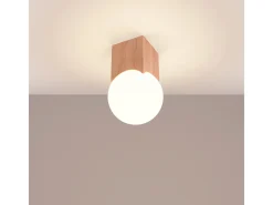 Lámpara De Techo Solis Minimalista De Madera/Vidrio - 1 Fuentes Luminosas - L.12 X A.19 Cm - Madera Natural/Blanco
