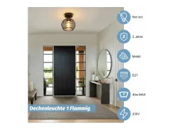 Lámpara de techo vintage NETTLIFE, color negro, E27, de metal, para recibidor, escalera, balcón, cocina y dormitorio.