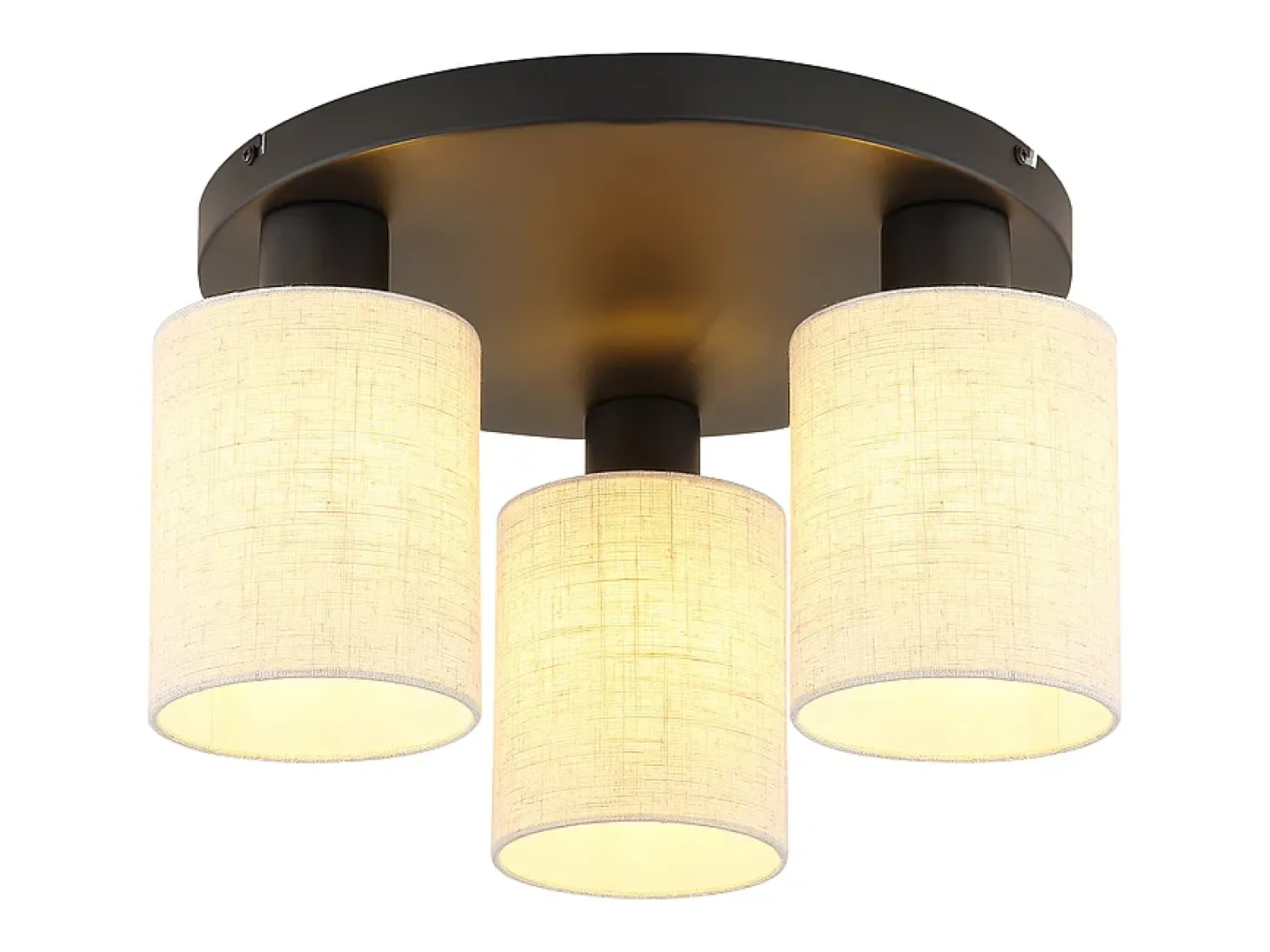 Lámpara de techo vintage Nettlife de 3 luces, E27, con pantalla de tela negra, estilo industrial retro redondo (bombillas no incluidas)