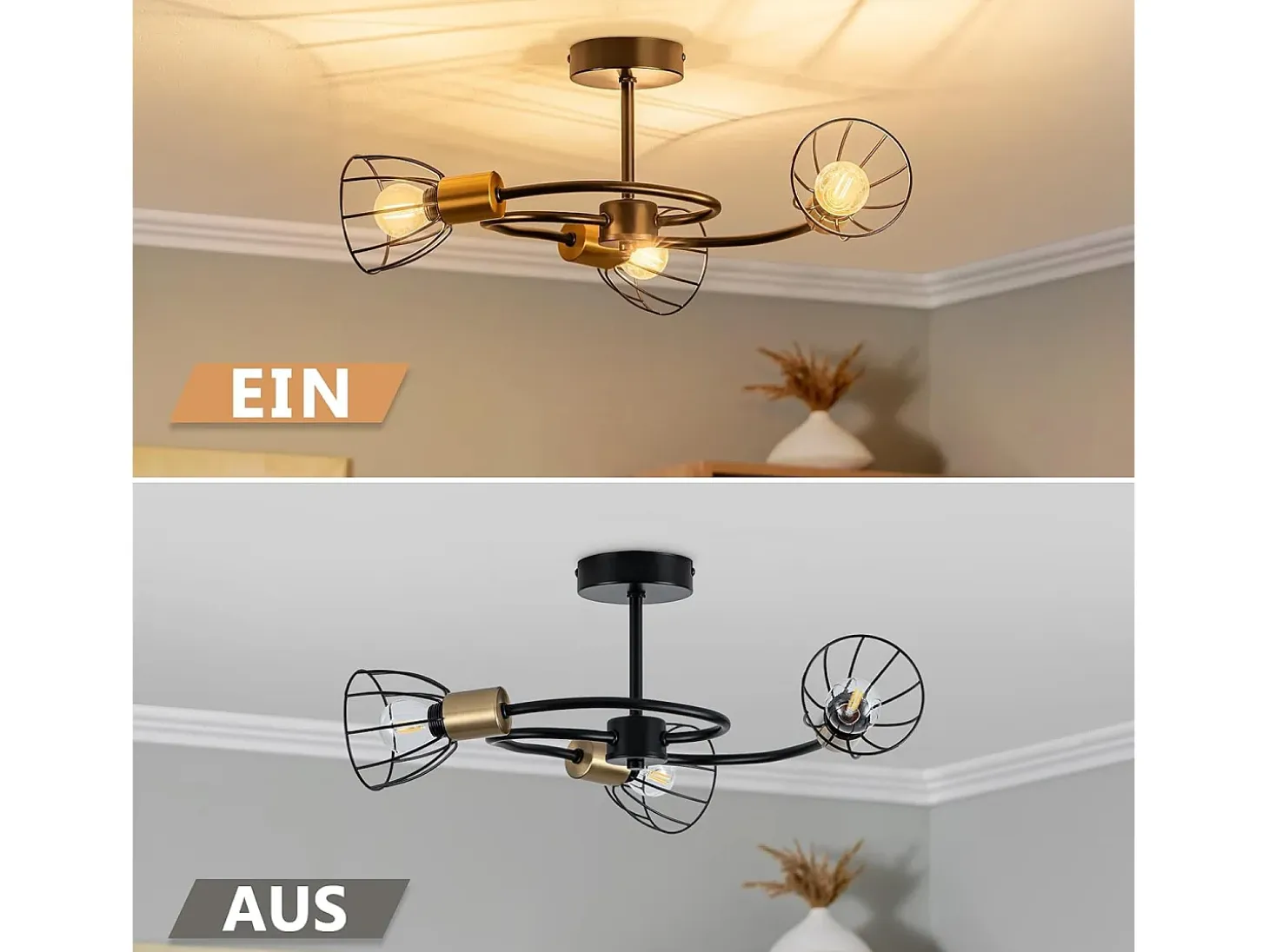 Lámpara de techo vintage NETTLIFE de metal negro, 3 luces E14, estilo industrial, para salón, cocina, pasillo, dormitorio y comedor