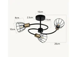 Lámpara de techo vintage NETTLIFE de metal negro, 3 luces E14, estilo industrial, para salón, cocina, pasillo, dormitorio y comedor