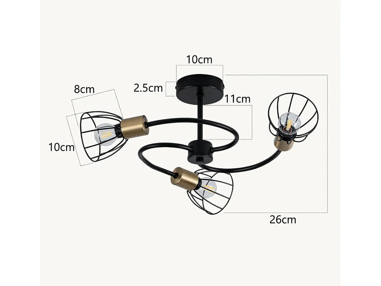 Lámpara de techo vintage NETTLIFE de metal negro, 3 luces E14, estilo industrial, para salón, cocina, pasillo, dormitorio y comedor