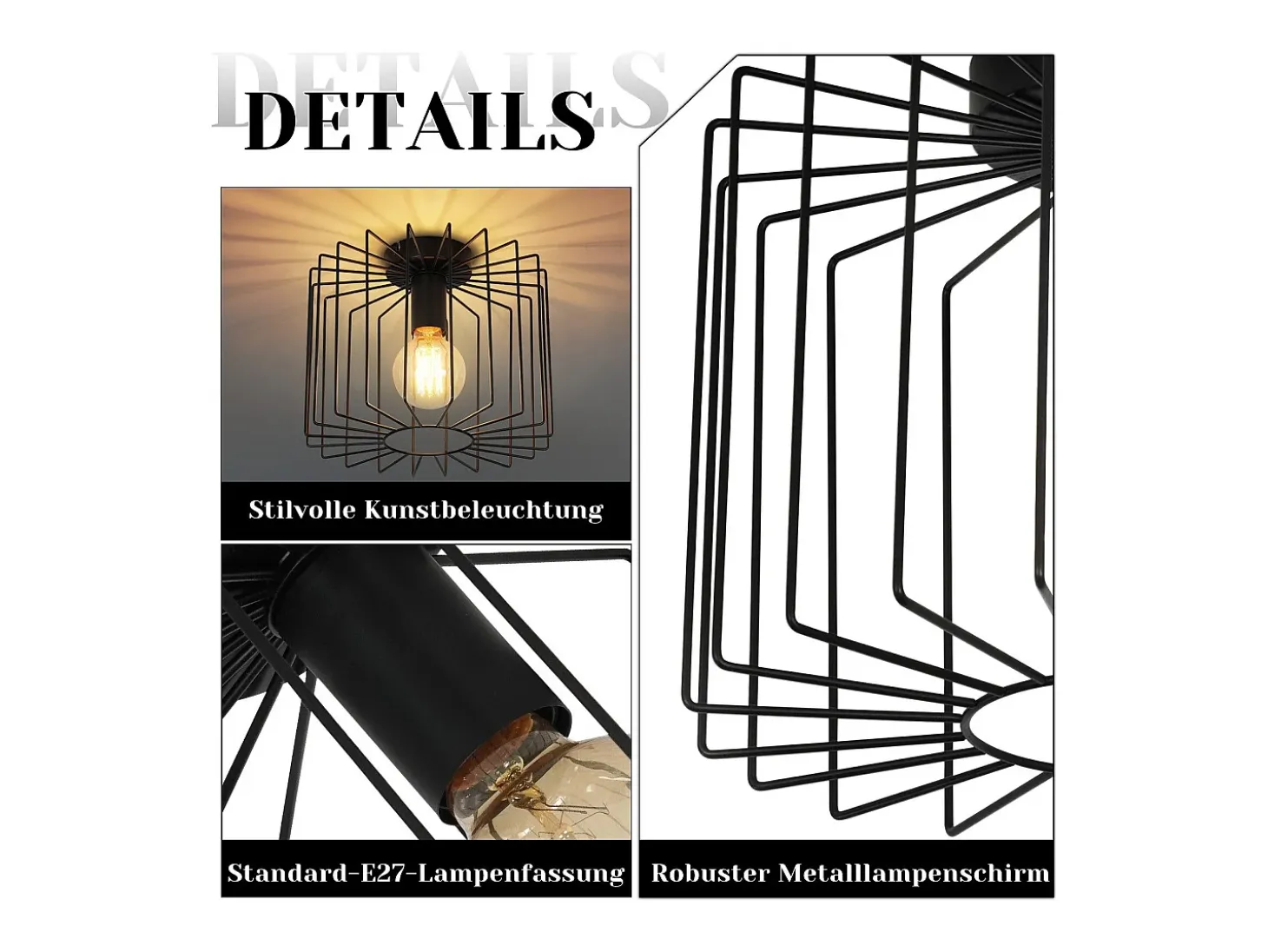 Lámpara de techo vintage NETTLIFE E27, lámpara de araña de jaula negra de 27 cm, lámpara de pasillo de metal retro
