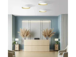 Lámpara de techo VORADA estilo moderno - D. ø30 cm - LED COB AC 12W - 1030 lm Y 3K- IP20 - pantalla sintética cinta plisada- acero y beige