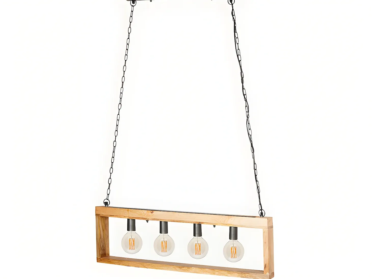 Lámpara industrial de madera OLIUS - metal 4 luces Alt. 31 cm - natural
