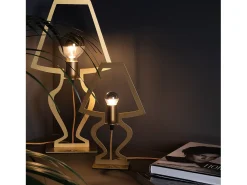 Lámpara mesa Silhouette Ø22x33 cm hierro perforado oro Diseño moderno decorativo Made in Italy Casquillo E14