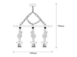 Lámpara rústica colgante de alambre 3 luces cuerdas y madera ZYA - Estilo rústico chic e intemporal