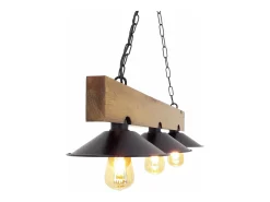 Lámpara rústica de suspensión con 3 luces de madera y negro ENOLA - Diseño elegante para interiores rústicos, industriales o contemporáneos