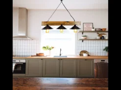 Lámpara rústica de suspensión con 3 luces de madera y negro ENOLA - Diseño elegante para interiores rústicos, industriales o contemporáneos