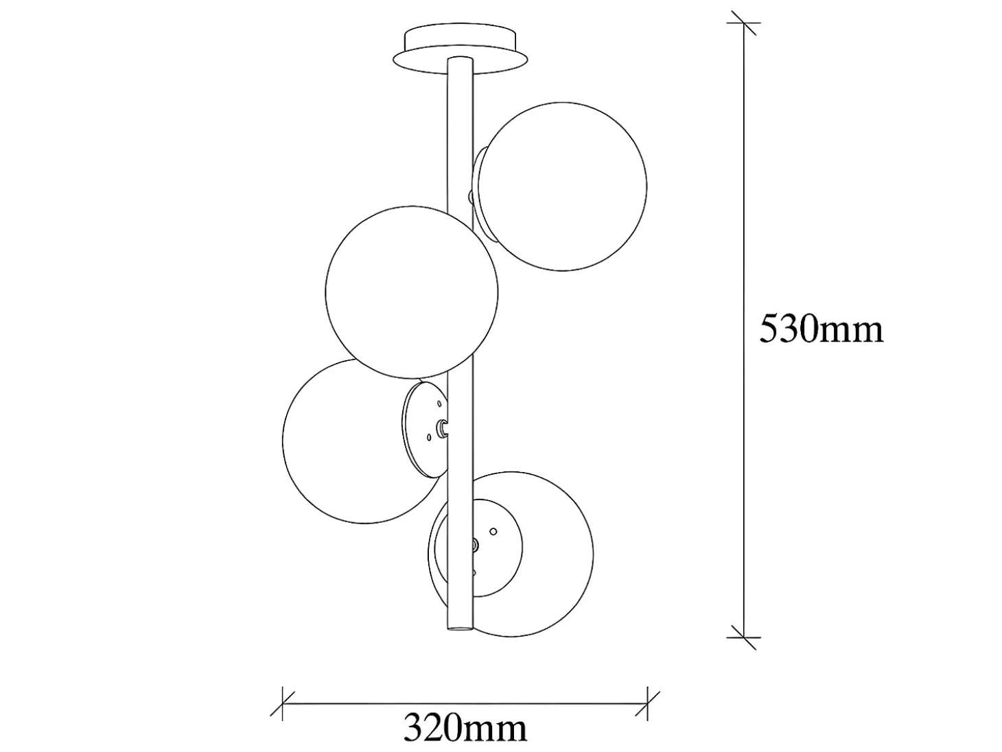 Lámpara techo metal y cristal 4 globos FAZE - D. 32 cm x Alt. 53 cm - Dorado y blanco