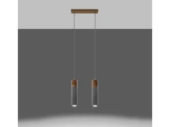 Lámparas colgantes Avier industrial de betoNo aplicablerewno - 2 fuentes luminosas 4000K - L.30 x A.120 cm - gris/madera natural