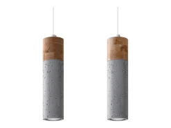 Lámparas colgantes Avier industrial de betoNo aplicablerewno - 2 fuentes luminosas 4000K - L.30 x A.120 cm - gris/madera natural