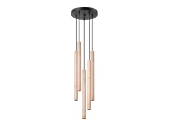 Lámparas colgantes Brill moderno de acero/madera - 5 fuentes luminosas 3000K - L.25 x A.110 cm - madera