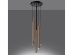Lámparas colgantes Brill moderno de acero/madera - 5 fuentes luminosas 4000K - L.25 x A.110 cm - madera