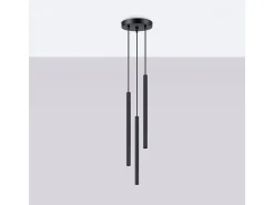 Lámparas colgantes Elara moderno de acero - 3 fuentes luminosas 3000K - L.20 x A.120 cm - negro