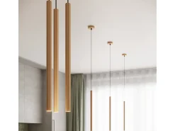 Lámparas colgantes Elara moderno de acero - 3 fuentes luminosas 4000K - L.20 x A.120 cm - dorado
