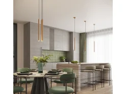 Lámparas colgantes Elara moderno de acero - 3 fuentes luminosas 3000K - L.20 x A.120 cm - dorado