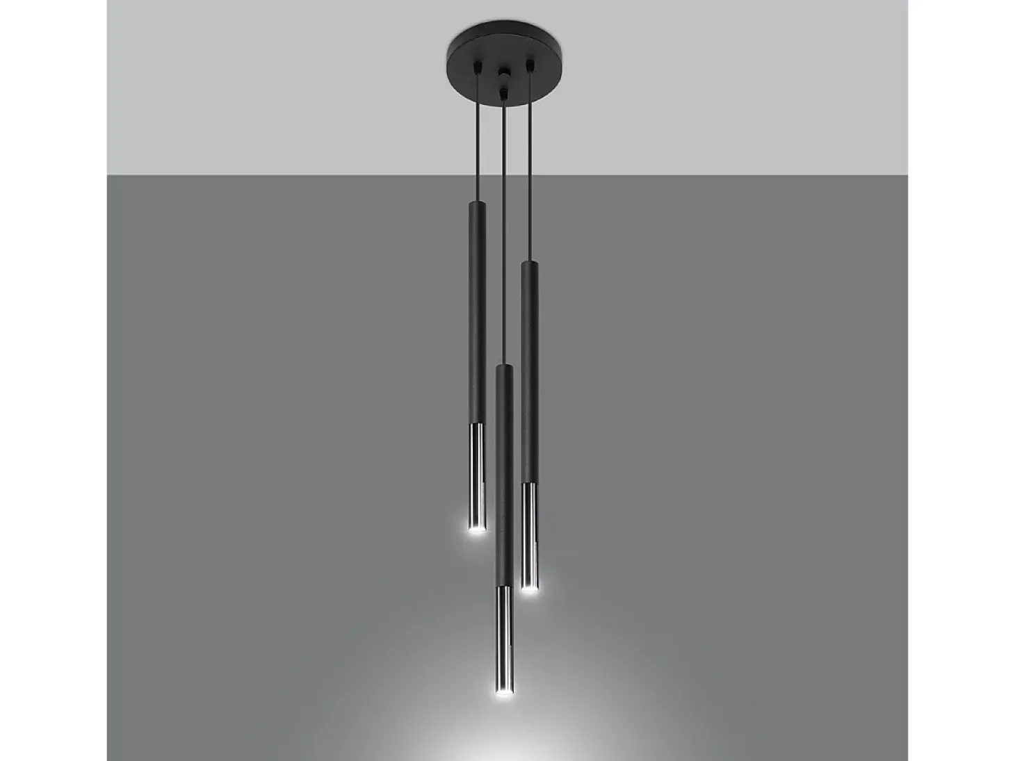 Lámparas colgantes Flar moderno de acero - 3 fuentes luminosas 4000K - L.20 x A.90 cm - negro/cromo