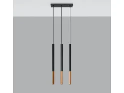 Lámparas colgantes Flar moderno de acero - 3 fuentes luminosas 3000K - L.30 x A.90 cm - negro/cobre