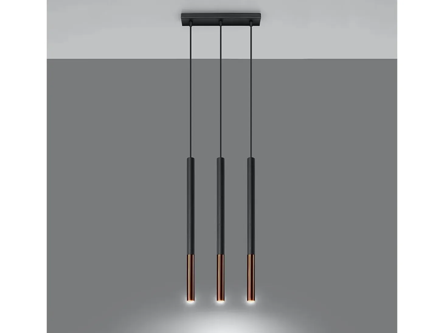 Lámparas colgantes Flar moderno de acero - 3 fuentes luminosas 4000K - L.30 x A.90 cm - negro/cobre