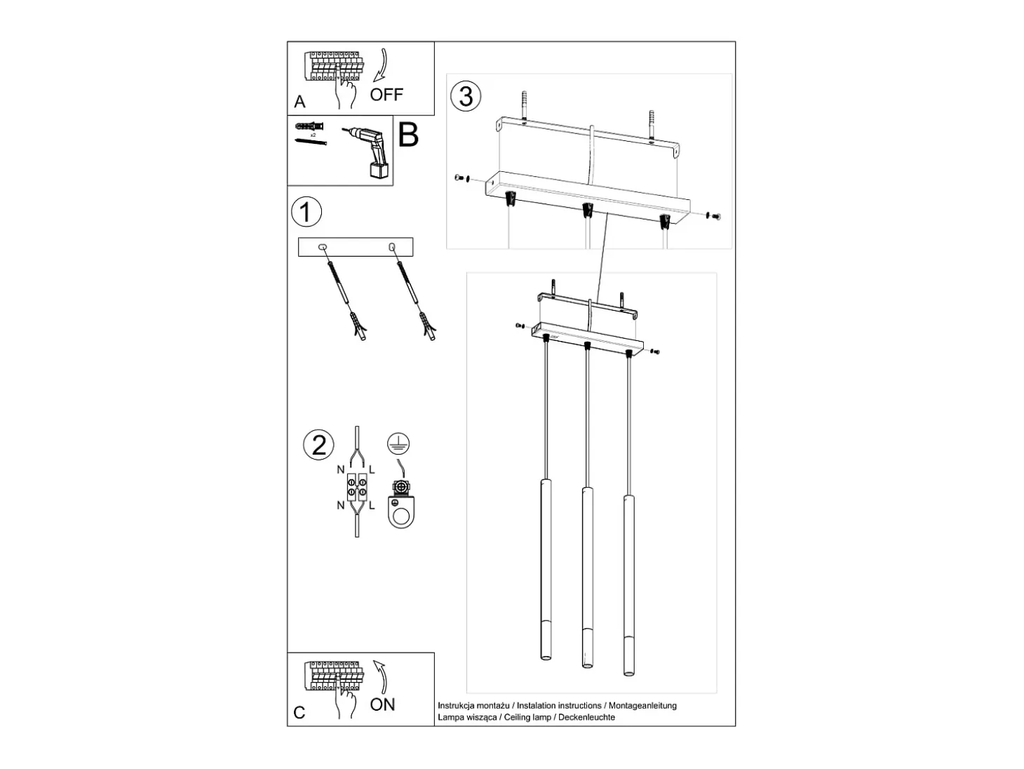 Lámparas colgantes Flar moderno de acero - 3 fuentes luminosas 4000K - L.30 x A.90 cm - negro/cromo