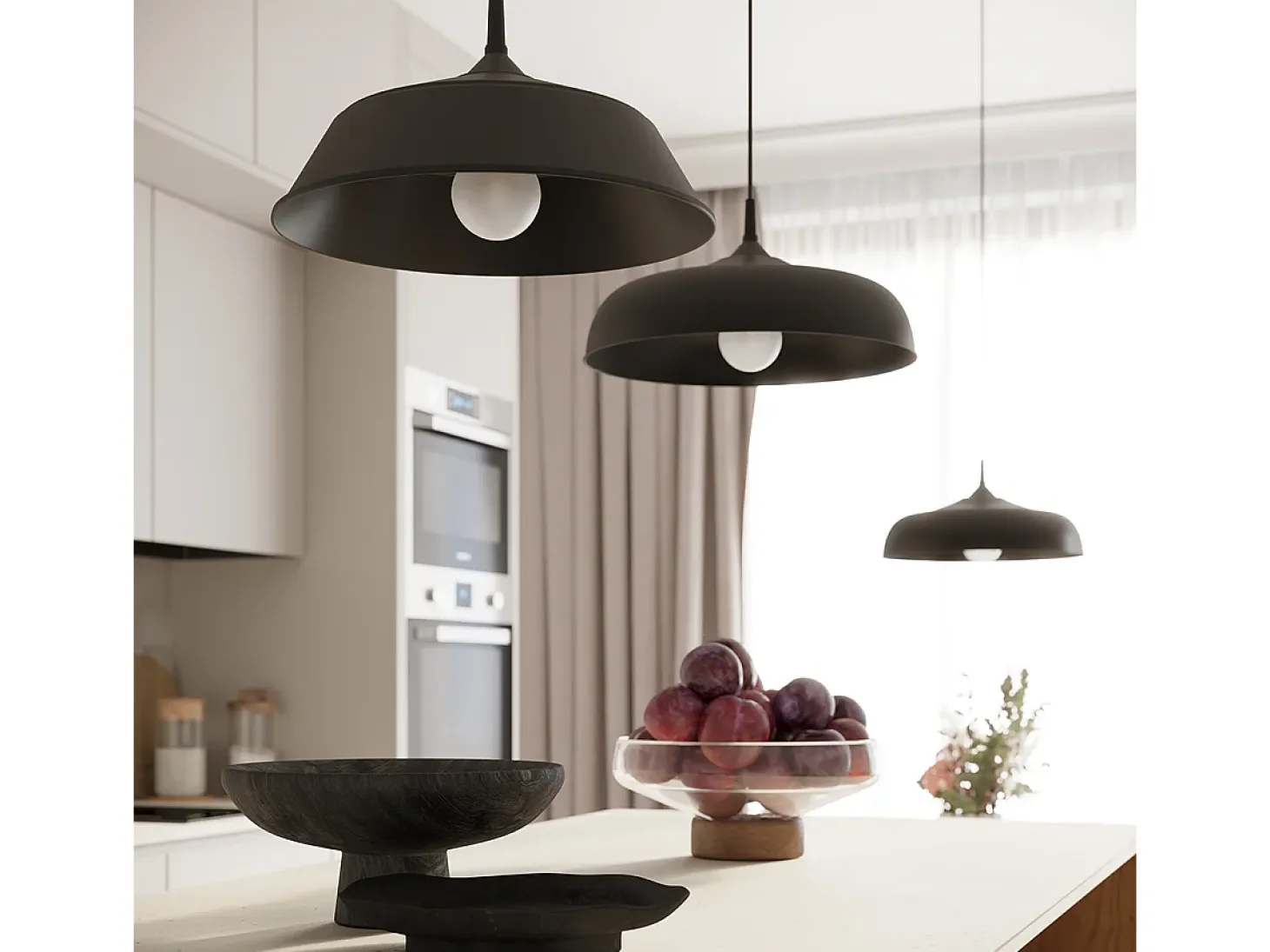 Lámparas Colgantes Gina Escandinavo De Acero - 1 Fuentes Luminosas - L.38 X A.74 Cm - Negro