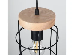 Lámparas Colgantes Gotto Industrial De Acero/Madera - 3 Fuentes Luminosas - L.60 X A.115 Cm - Madera Negra