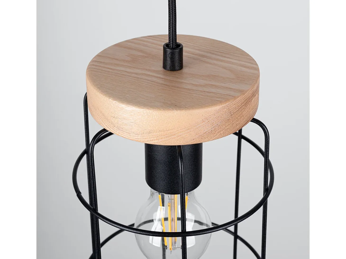 Lámparas Colgantes Gotto Industrial De Acero/Madera - 3 Fuentes Luminosas - L.60 X A.115 Cm - Madera Negra