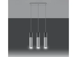 Lámparas colgantes Lume moderno de acero/hormigón - 3 fuentes luminosas 4000K - L.45 x A.90 cm - blanco/gris