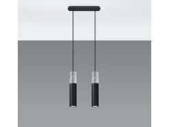Lámparas colgantes Lume moderno de acero/hormigón - 2 fuentes luminosas 3000K - L.30 x A.90 cm - negro/gris