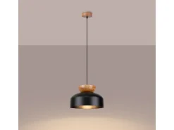 Lámparas Colgantes Marion Escandinavo De Madera/Acero - 1 Fuentes Luminosas - L.29,5 X A.130 Cm - Negro/Madera Natural