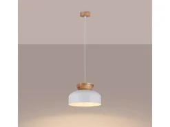Lámparas Colgantes Marion Escandinavo De Madera/Acero - 1 Fuentes Luminosas - L.29,5 X A.130 Cm - Blanco/Madera Natural