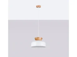 Lámparas Colgantes Marion Escandinavo De Madera/Acero - 1 Fuentes Luminosas - L.29,5 X A.130 Cm - Blanco/Madera Natural