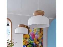 Lámparas Colgantes Marion Escandinavo De Madera/Acero - 1 Fuentes Luminosas - L.29,5 X A.130 Cm - Blanco/Madera Natural