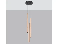 Lámparas Colgantes Pastelo Moderno De Acero/Madera - 3 Fuentes Luminosas - L.19,5 X A.115 Cm - Madera