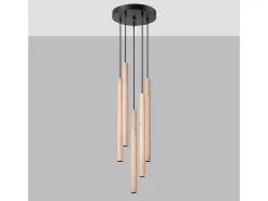 Lámparas Colgantes Pastelo Moderno De Acero/Madera - 5 Fuentes Luminosas - L.25 X A.110 Cm - Madera
