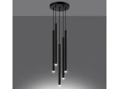 Lámparas Colgantes Pastelo Moderno De Acero - 5 Fuentes Luminosas - L.25 X A.110 Cm - Negro