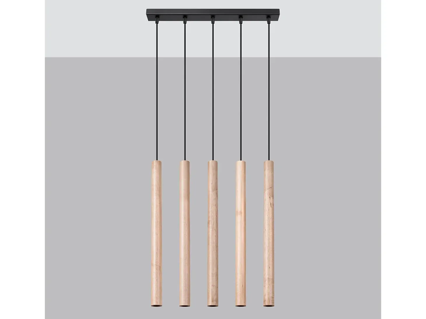 Lámparas Colgantes Pastelo Moderno De Acero/Madera - 5 Fuentes Luminosas - L.45 X A.100 Cm - Madera