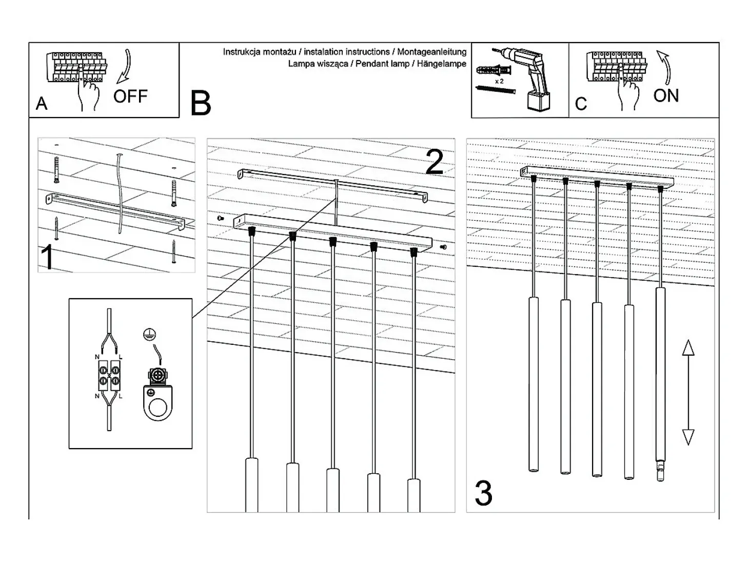 Lámparas Colgantes Pastelo Moderno De Acero/Madera - 5 Fuentes Luminosas - L.45 X A.100 Cm - Madera
