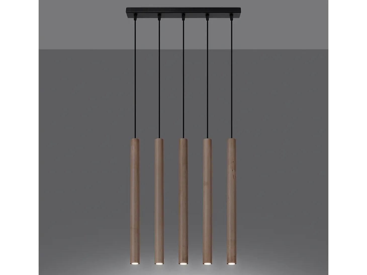 Lámparas Colgantes Pastelo Moderno De Acero/Madera - 5 Fuentes Luminosas - L.45 X A.100 Cm - Madera
