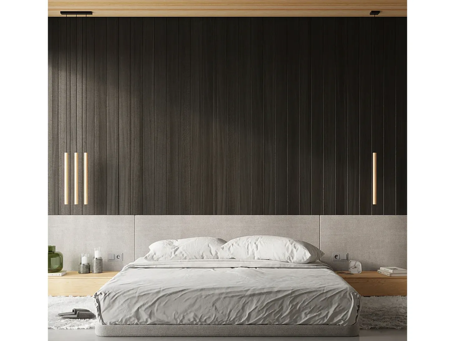 Lámparas Colgantes Pastelo Moderno De Acero/Madera - 5 Fuentes Luminosas - L.45 X A.100 Cm - Madera