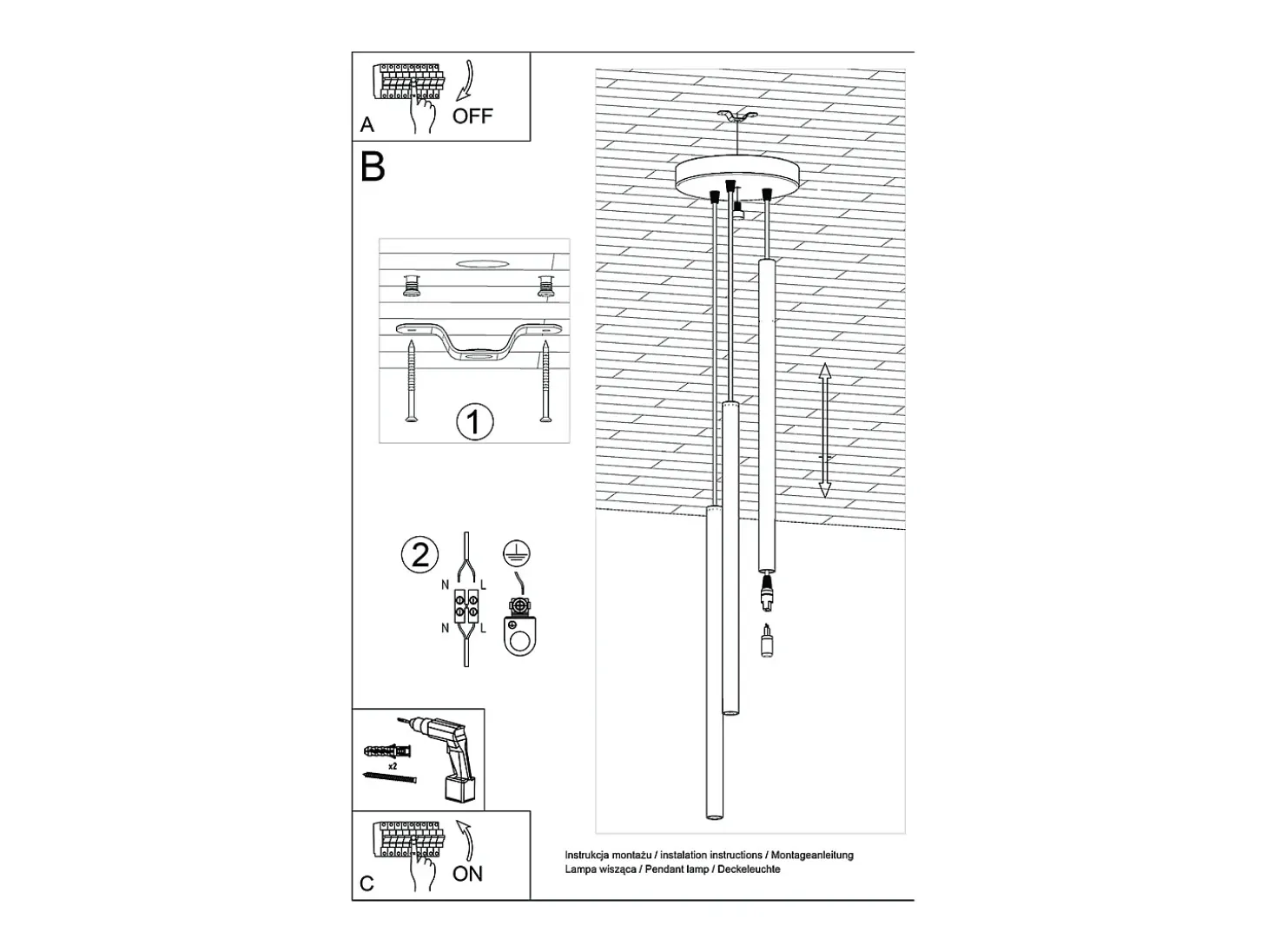 Lámparas Colgantes Pastelo Moderno De Concreto - 3 Fuentes Luminosas - L.19,5 X A.115 Cm - Gris